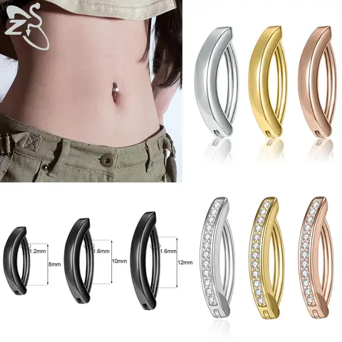ZS 1 PC 14G/16G Stainless Steel Clicker Belly Button Ring Women Gold Color Reverse Curved Navel Barbell Body Jewelry 8/10/12MM