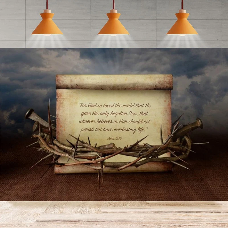 Holy Bible Story Parchment Photography Background Crown Thorns Nails Scripture Christ Jesus Birth Manuscript Party Backdrop Wall