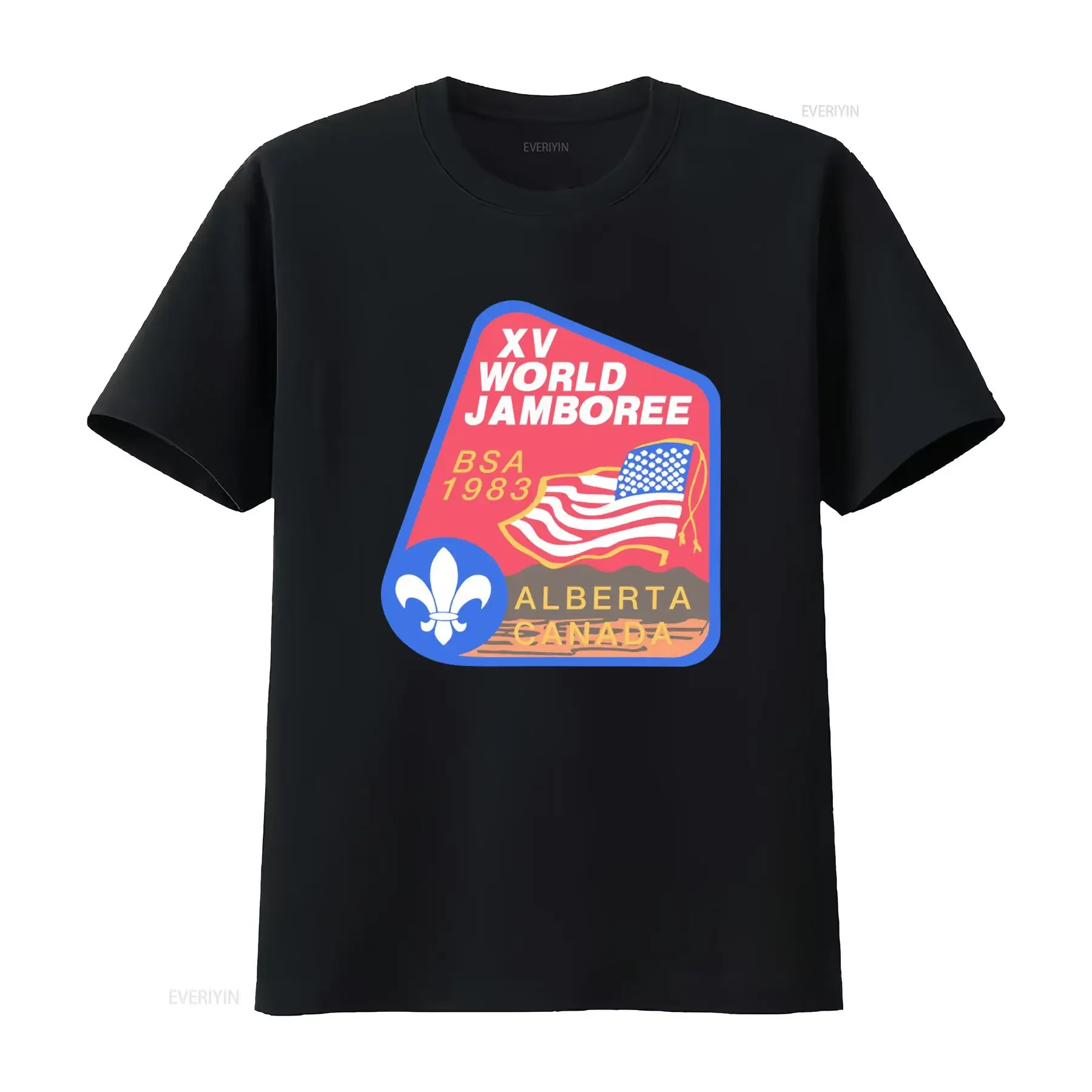 Camiseta de estilo retro de los Boy Scouts de América de los años 80, edición especial del Jamboree Mundial de 1983, Alberta, Canadá. Camiseta de estilo vintage, con efecto desgastado y ligeramente elástica.