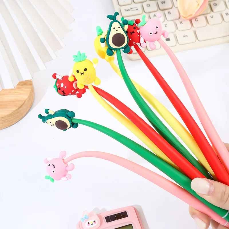 

36 Pcs Soft Glue Fruit Rocking Neutral Pens Cartoon Cute Styling Fountain Pen Student Stationery 0.5m Needle Black Ink