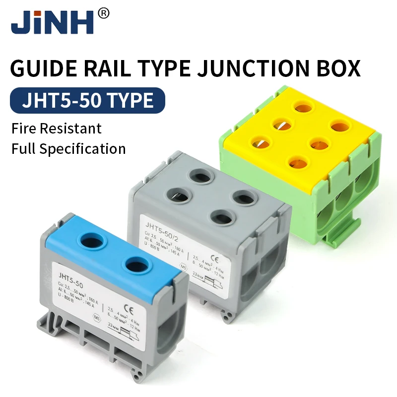 

JINH JHT5 50mm² AL /CU power distribution blocks Din Rail Cable Unipolar Distribution Terminal Block Connector high current Box