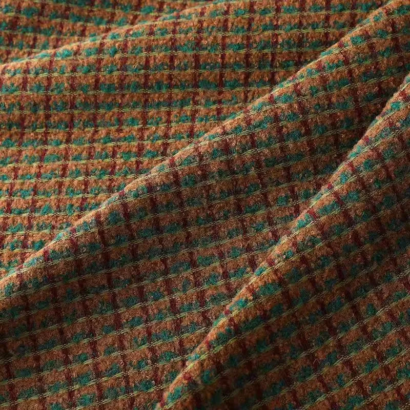 

1yard Retro coffee green fabric Contrasting grid tissus coats vests jackets dresses pants clothing fabrics for sewing
