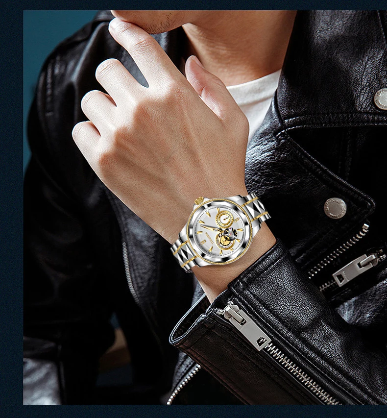 Reloj Mecánico de acero inoxidable para hombre, cronógrafo de pulsera de lujo, automático, informal, Original, de negocios, marca superior