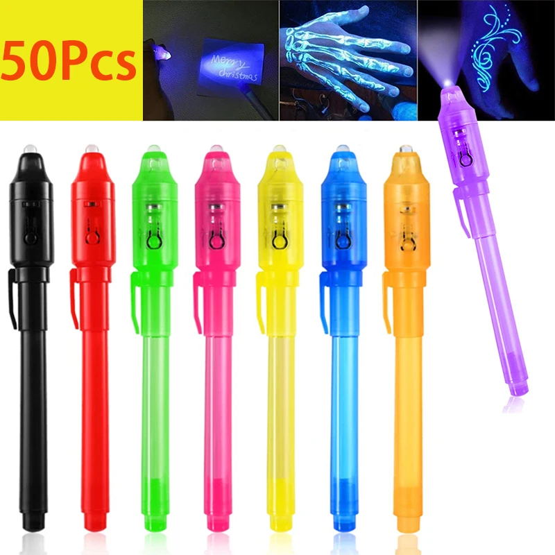 

50Pcs Invisible Ink Pen with UV Light Pen Magic Marker Children Secret Message Pen Party Gifts for Easter Halloween