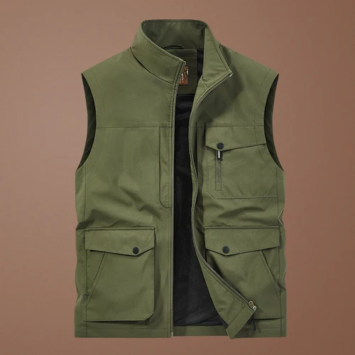Nuevo chaleco de trabajo multifuncional para exteriores, chaqueta de trabajo con múltiples bolsillos y cremallera, chaleco deportivo transpirable con hombros para primavera y otoño