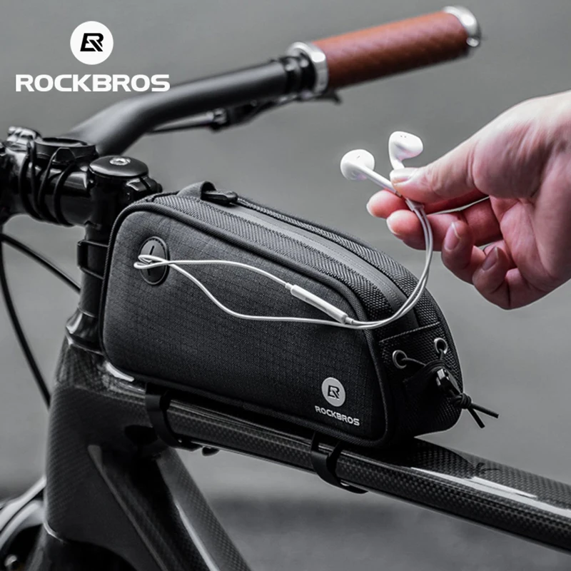 

ROCKBROS Bicycle Bags with Headphone Jack Front Tube Pannier Waterproof MTB Road 1.3L Cycling Bags Portable Bike Accessories