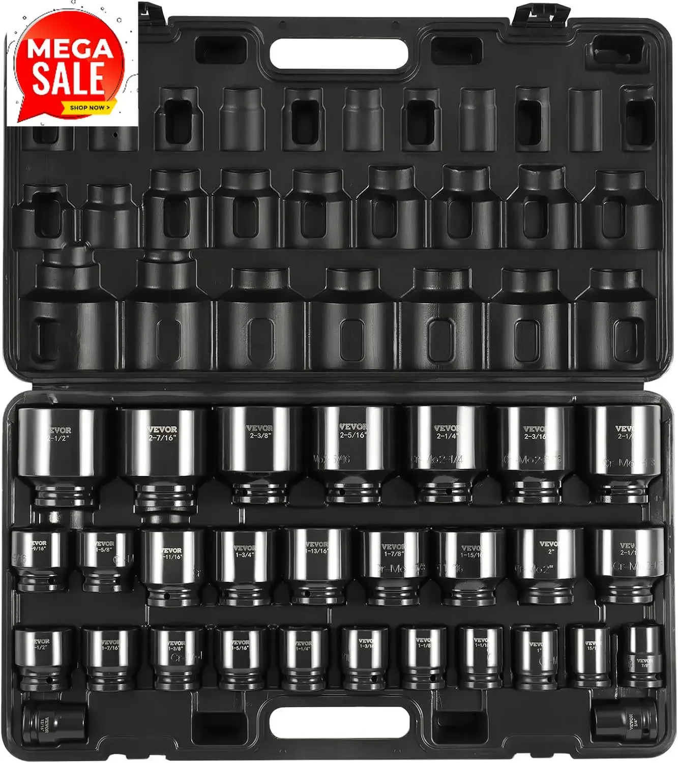 Impact Socket Set 3/4 Inches 29 Piece Impact Sockets, 6-Point Sockets, Rugged Construction, CR-M0, 3/4 Inches Drive Socket Set I