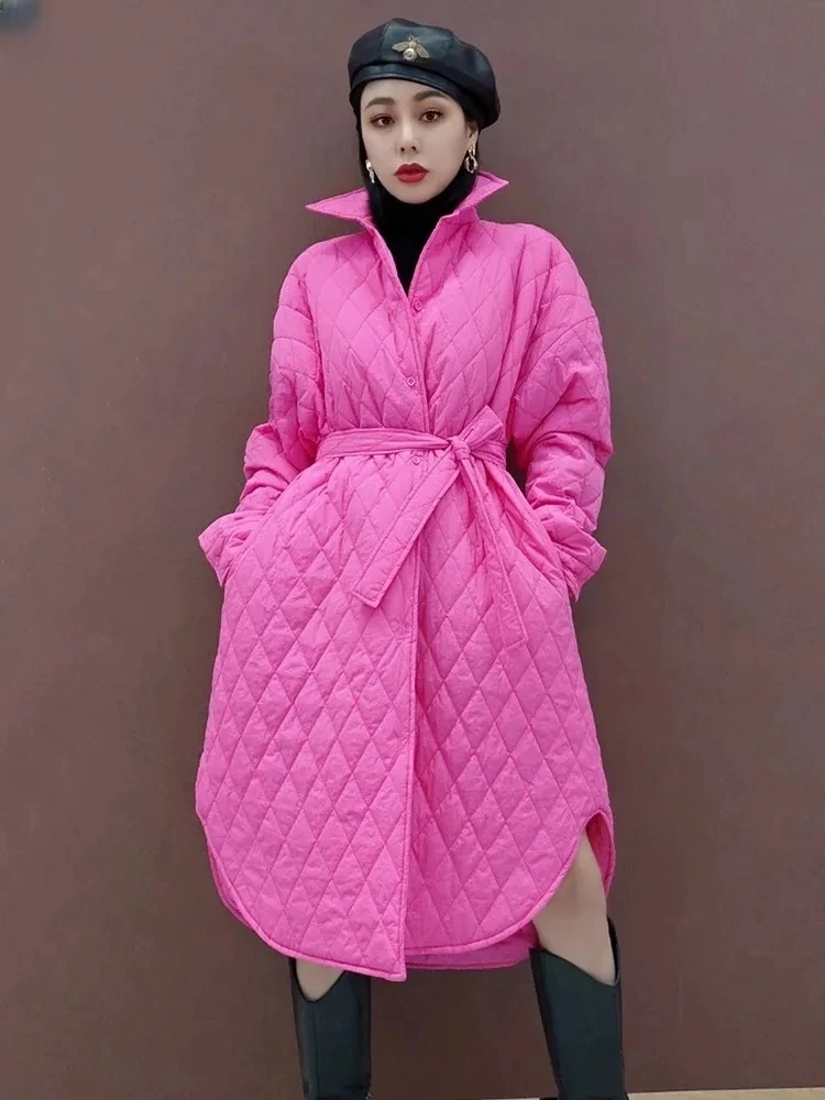 

Vefadisa 2024 Autumn Winter New Red Women Parkas Coat Lapel Long Sleeve For Fashion Thickened Mid-length Parkas Coat ZXY1127A