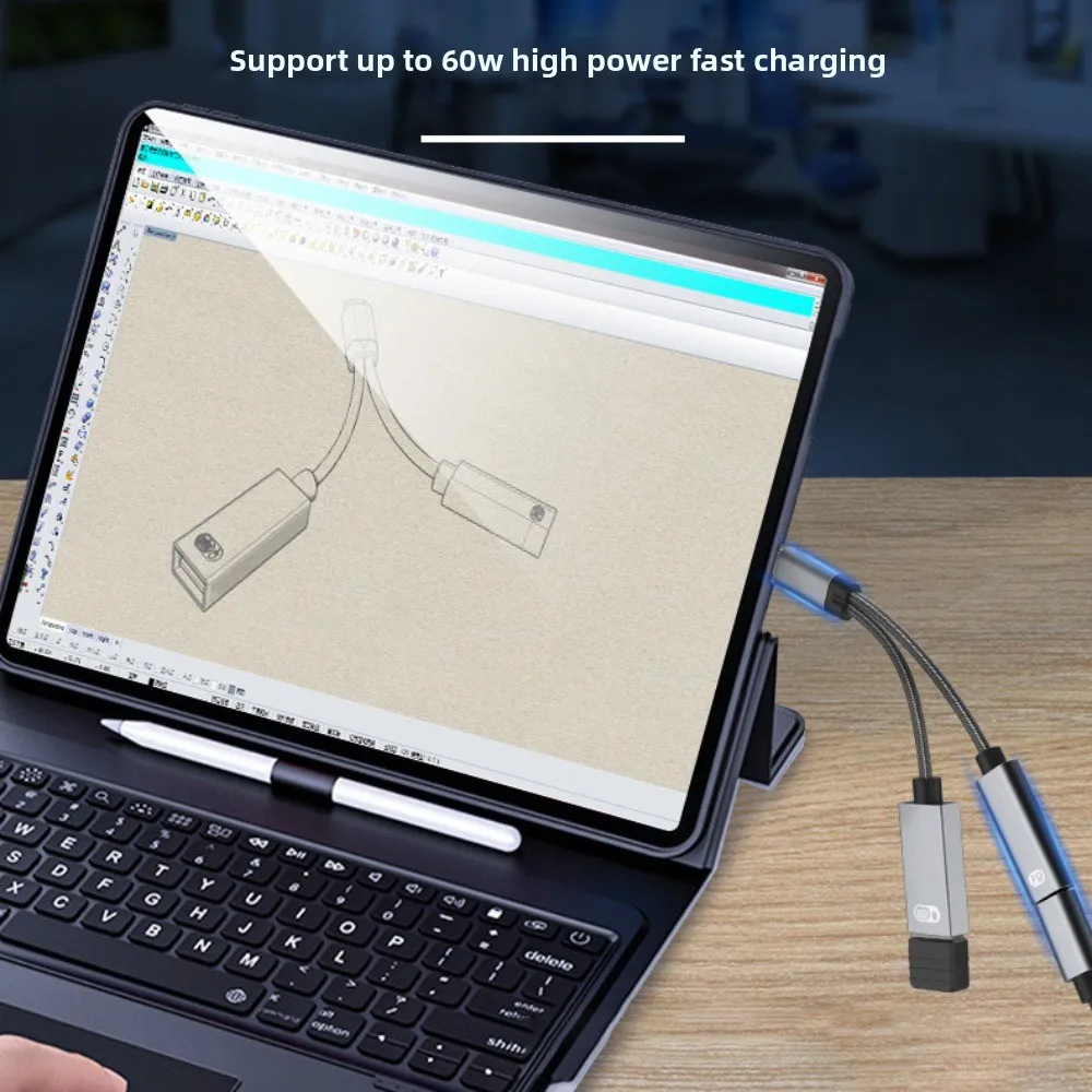 PD60W 2 in 1 Type-C To USB OTG Adapter Converter Multifunction 2-in-1 USB C To Audio Cable Fast Charging Splitter