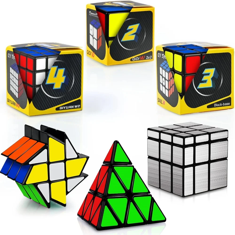 Qiyi magiczna kostka zestaw zabawka kostka 2x2 3x3 4x4 Pyraminx trójkąt Fenghuolun lustro Puzzle do układania na czas kostka 6 opakowanie dla dzieci edukacyjne