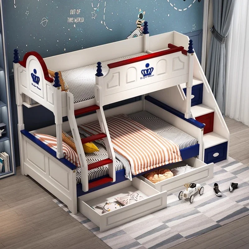ww-Queen Loft Bunk Bed Luxury Kids King Size Baby Bed Step Ladder Bed 120x190cm Kids Frame Letto Soppalco Bedroom Furniture