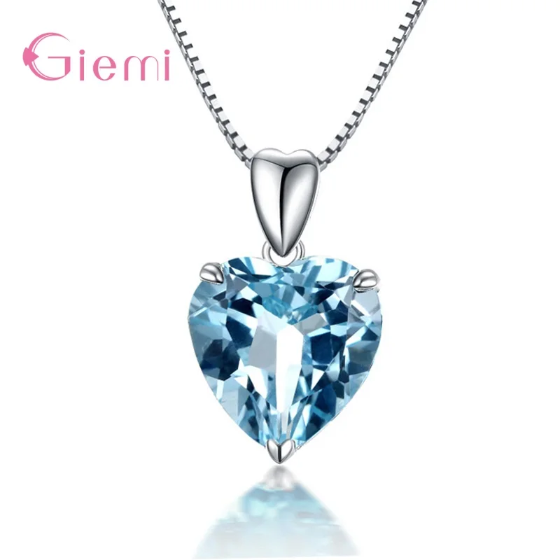 Natural Topaz Pendant 925 Sterling Silver Necklace For Women Blue Crystal Rhinestone Pendant Necklace Birthday Jewelry Gifts