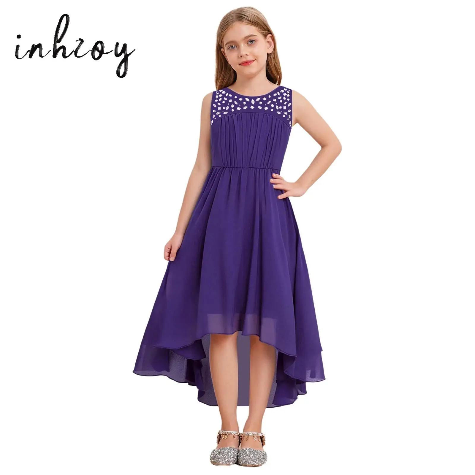 

Блестящее шифоновое вечернее платье с бисером для подружек невесты, свадебное платье с цветочным узором для девочек, элегантные летние платья без рукавов на день рождения