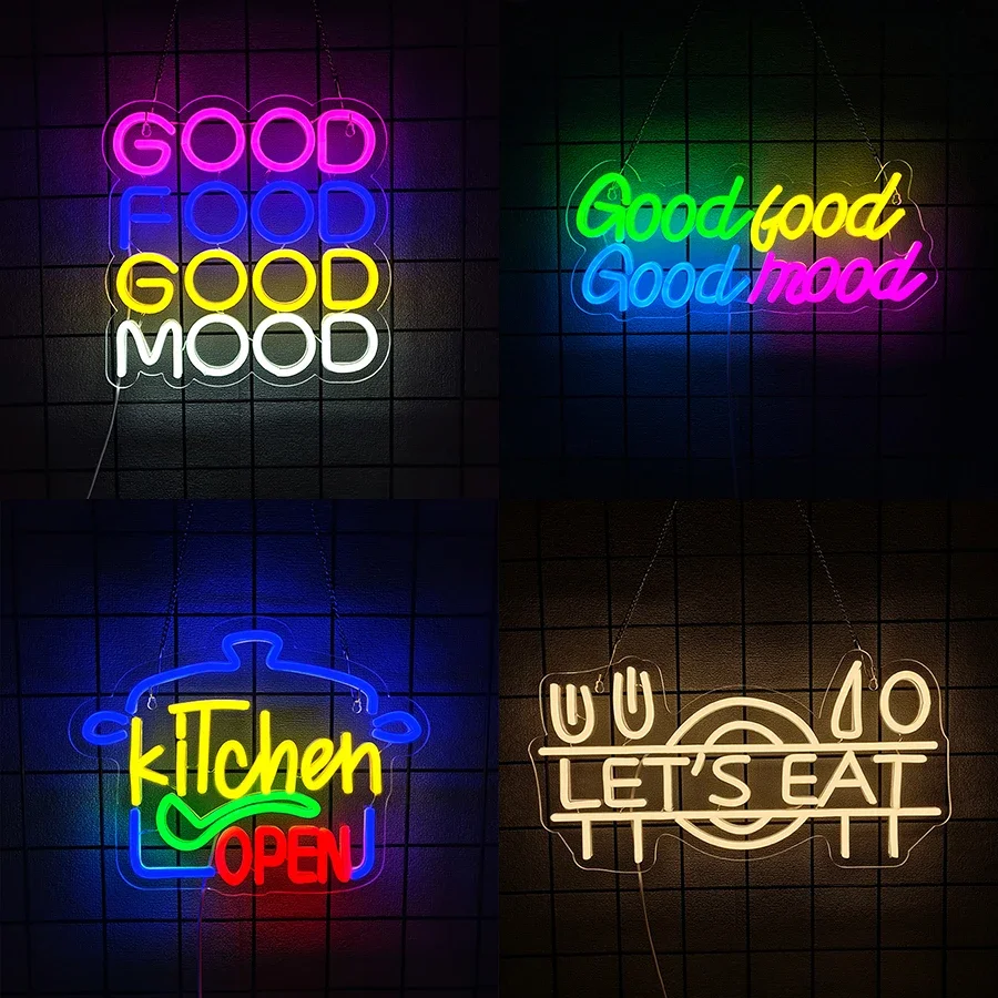 

LED Neon Light with USB Powered for Snack Shop, Good Food Good Mood Neon Sign for Wall Decor,Restaurant, Fast Food