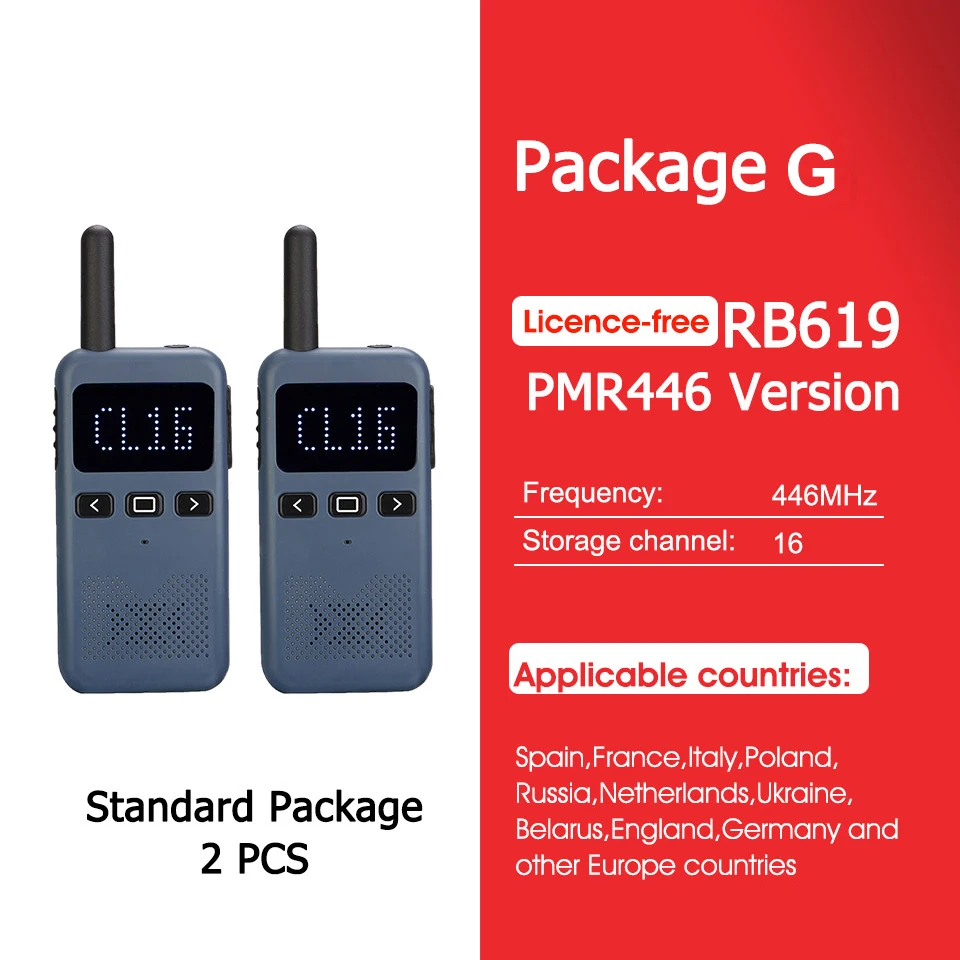 Retevis RB619 Mini walkie-talkie PMR446/FRS, 1650 mAh, draagbaar, met groot bereik, tweewegradio met Type-C-aansluiting, programmeerbaar voor restaurants en hotels