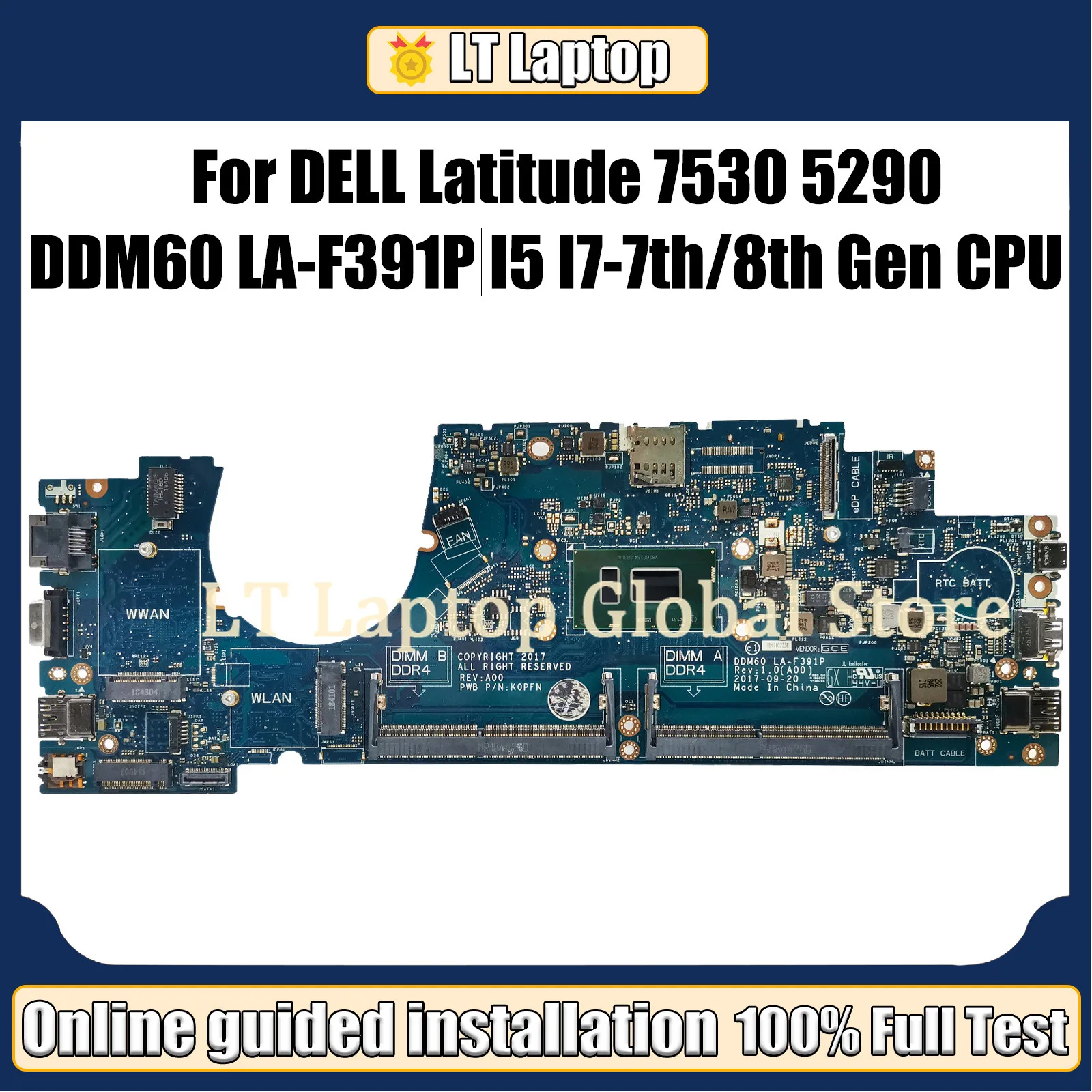 LA-F391P para Dell latitud 7530 5290, placa base para ordenador portátil 02X71H 039GGH 0whpnw 0GRNH7 0W5G22, placa base i3 i5 i7 7th/8th Gen CPU