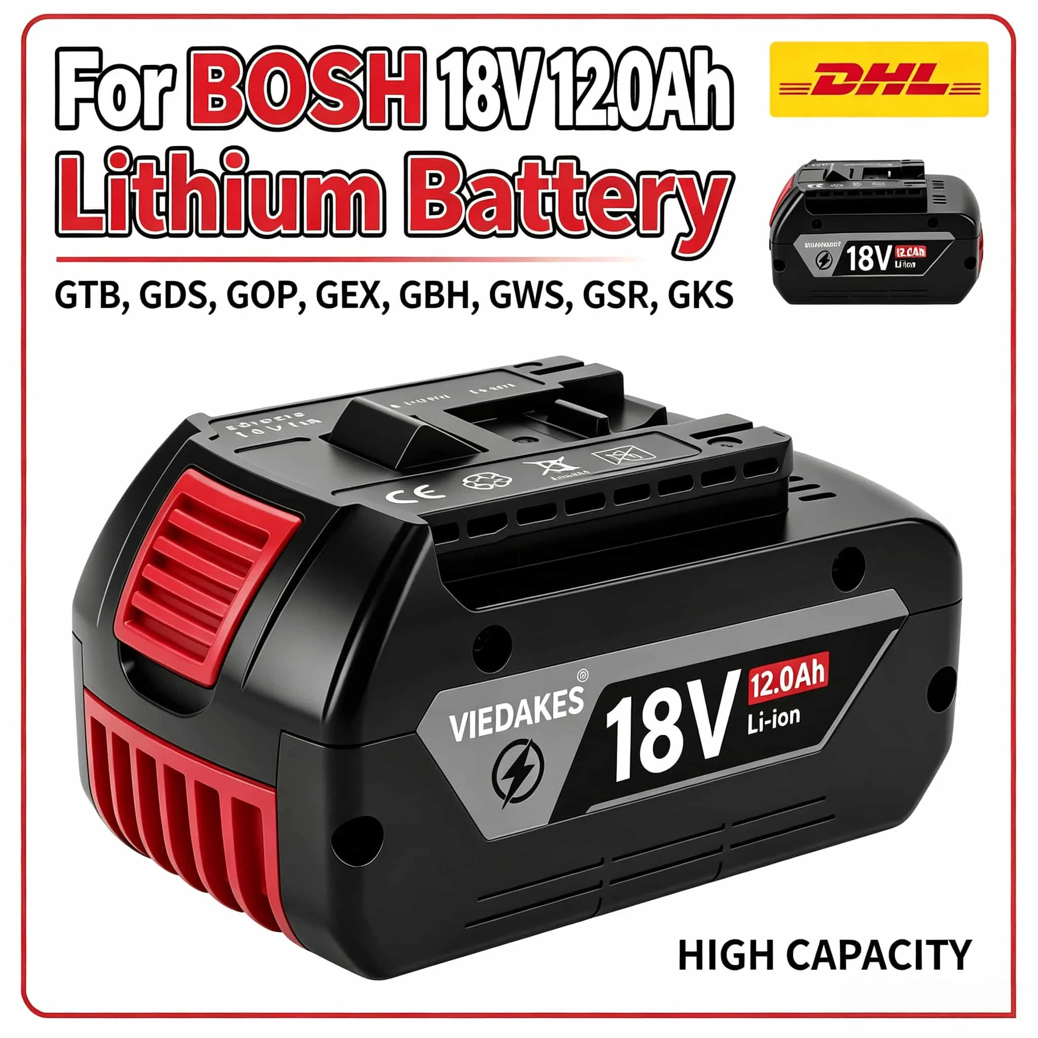 

For Bosch Battery 18V GBA18V6.0 10.0Ah Suit GSB18V GDS18V-400, Full Match Battery for Bosch 18V Multi Power Tools