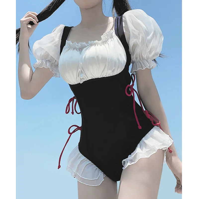 

2023 Japanese Cute Maid Swimsuit New Fashion Conservative One-pieces Hot Spring Women Swimwear Holiday Beachwear