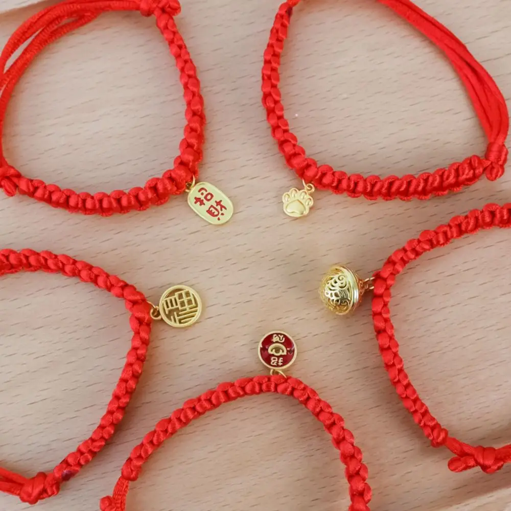 Traditional Red Rope Braided Cat Collar Chinese Style Lucky Bless Fortune Bell Cat Collar Adjustable Hand Knit Cat Collar