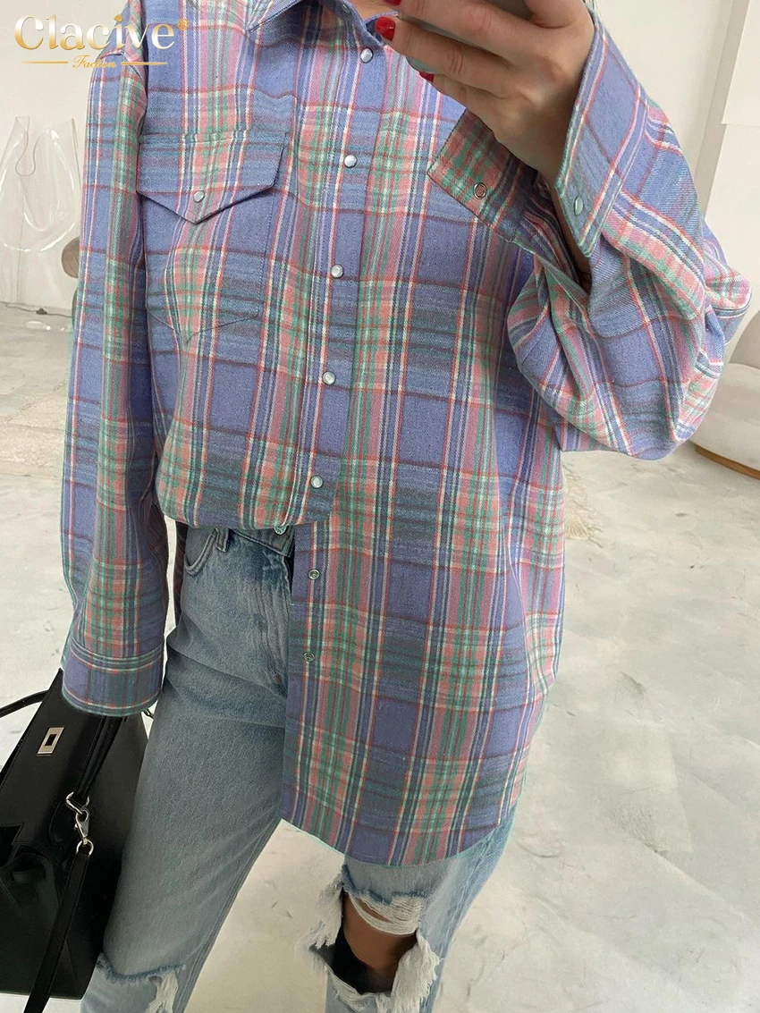 Clacive Casual Loose Pattern Women Blouse 2023 Fashion Long Sleeve Office Lady Shirts And Blouses Elegant Oversize Blusas Female