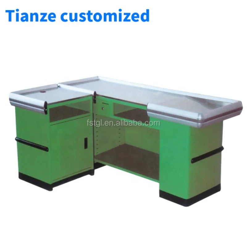 (customized)Factory Direct Price Store Checkout Counter Steel Supermarket Cashier Desk Sale Boutique Supermarket, Convenienc