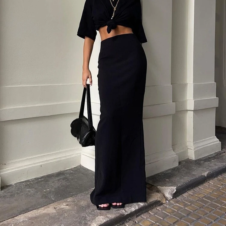 Summer New Product Fashion Temperament Black Slim Long Skirt Hip Skirt European and American Women's Clothing 2025