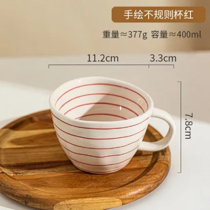 Kleurrijke keramische mok met onderglazuur, geschikt voor ontbijt, yoghurt, koffie, retro design, esthetische soepkom.