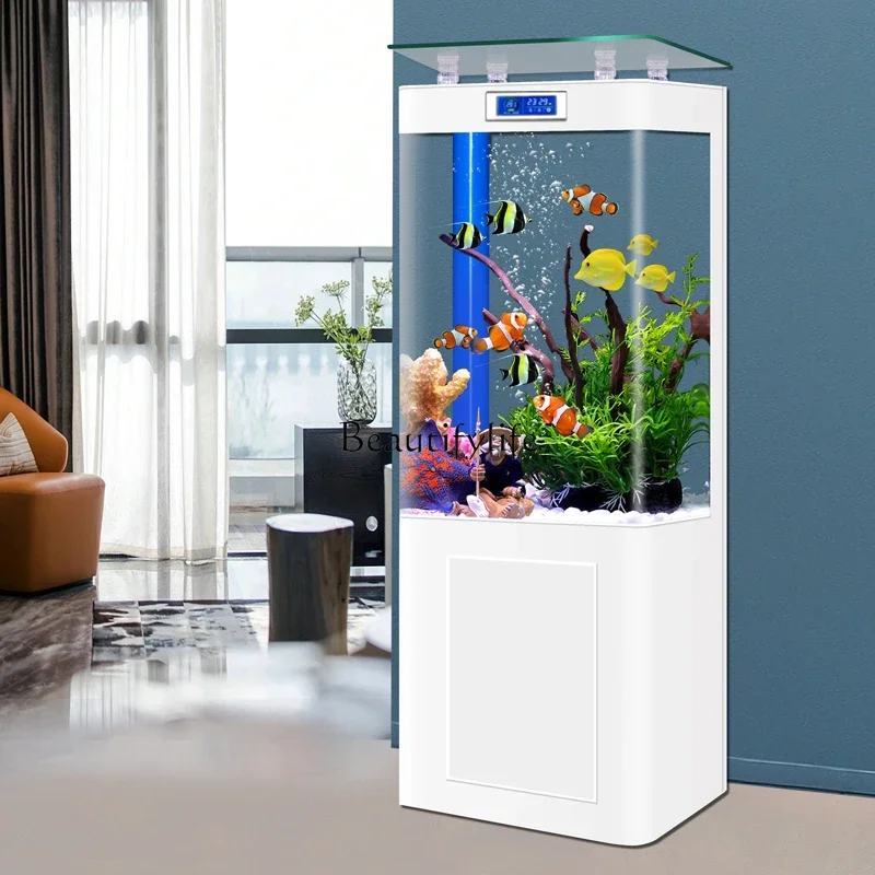 One-Piece Straight Curved One-Piece Bottom Filter Fish Tank Living Room Small Vertical Glass Aquarium