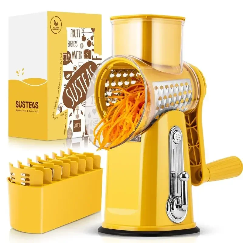 SUSTEAS Rotary Cheese Chopper, Vegetable Chopper Food Chopper with 5 Well-Designed Blades and Powerful Suction Cup Base