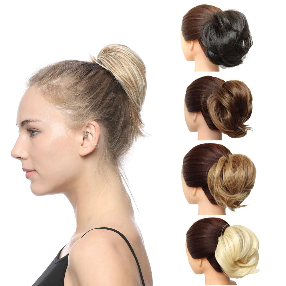 

Straight Hair Bun Extensions Donut Chignon Short Ponytail Synthetic Messy Bun Hairpieces Elastic Easy Scrunchies Natural Looking