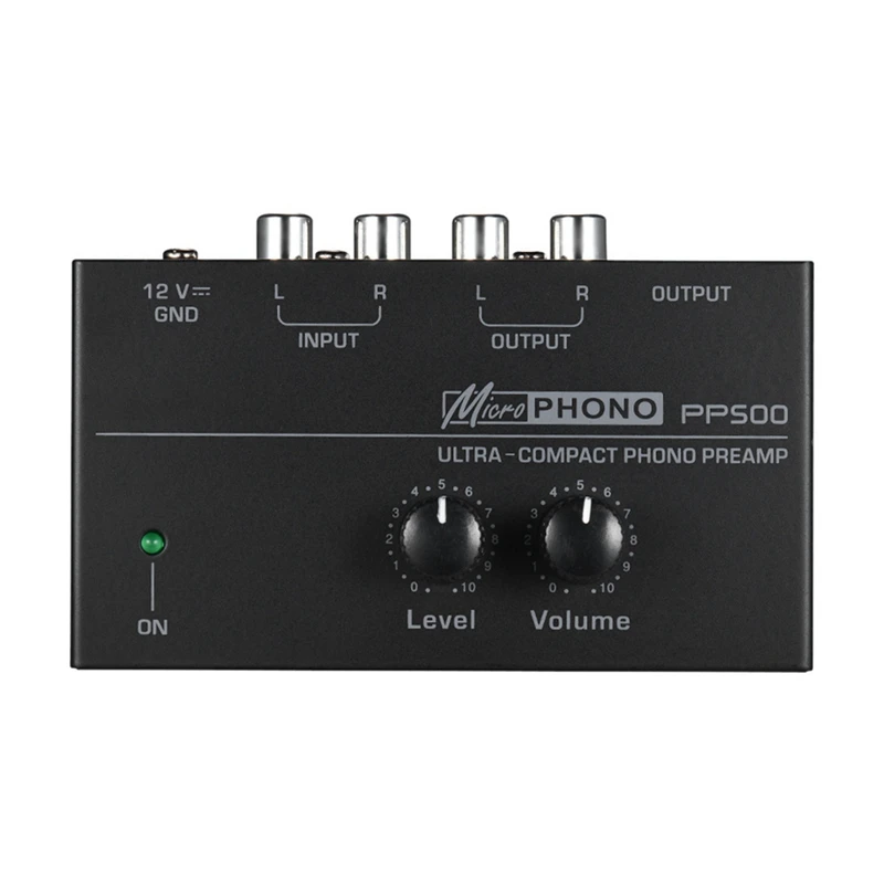 Ultra-Compact Phono Pré-amplificador com Bass Treble Balance, Pré-amplificador com Ajuste de Volume, Pré-Amplificador, Turntable, PP500, US Plug, 4X