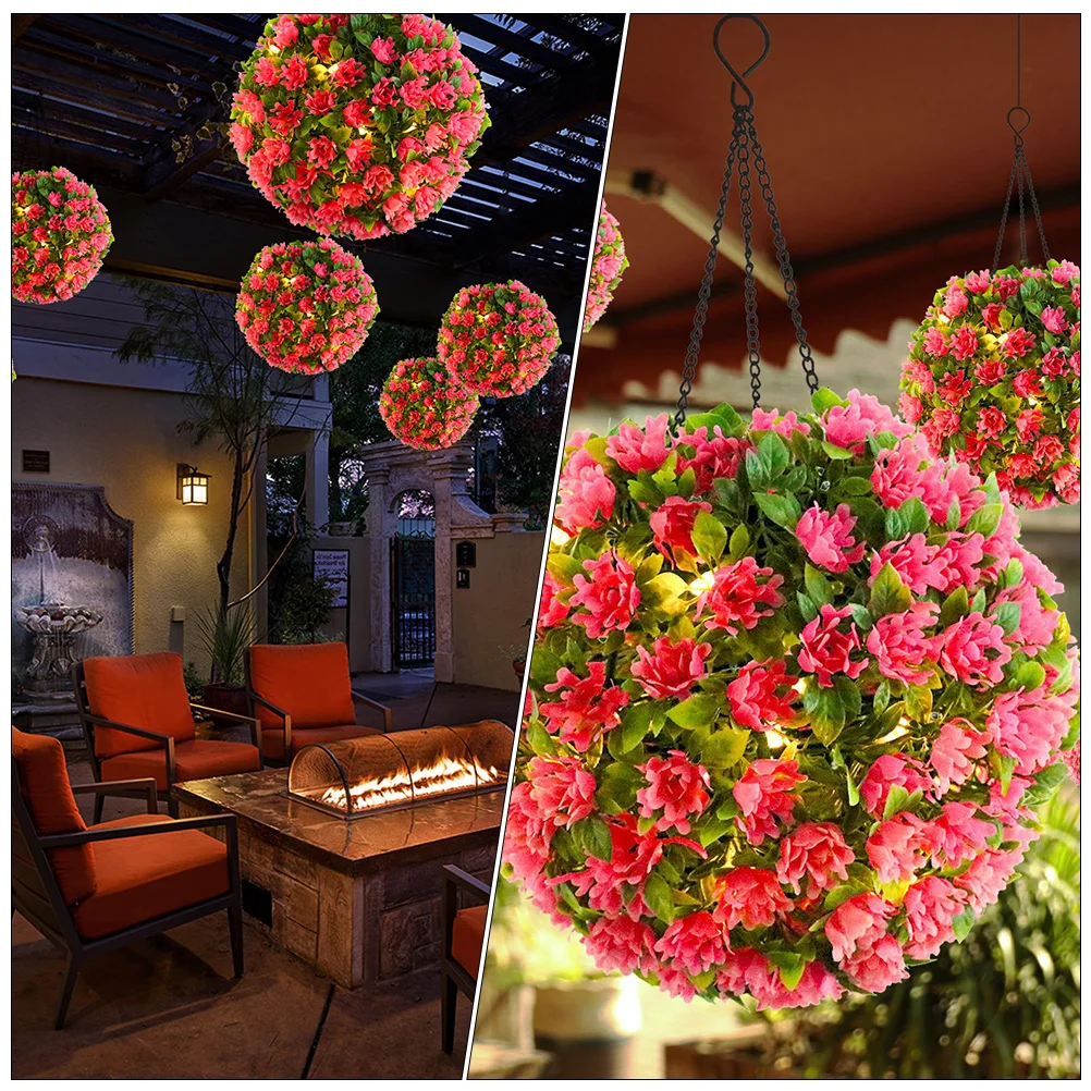 

Pink Flowers Hanging Lamp Solar Artificial Plant Ball Decoration Garden Yard Wedding Holiday Outdoor Topiary Balls Plastic Wear