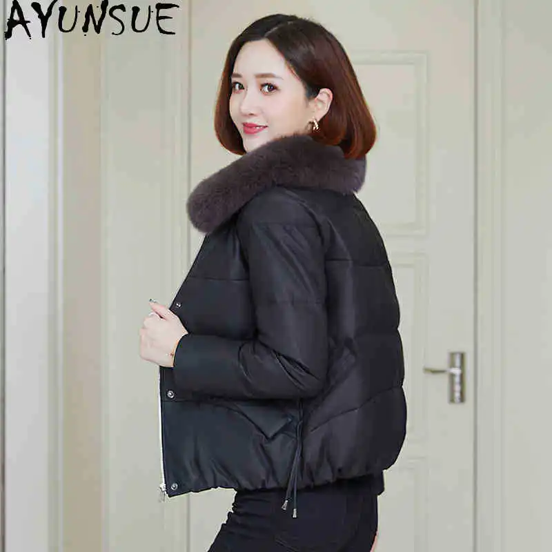 AYUNSUE 정품 가죽 다운 재킷 여성 겨울 의류 2025 100% 양피 여성 코트 여우 모피 칼라 Jaqueta De Couro