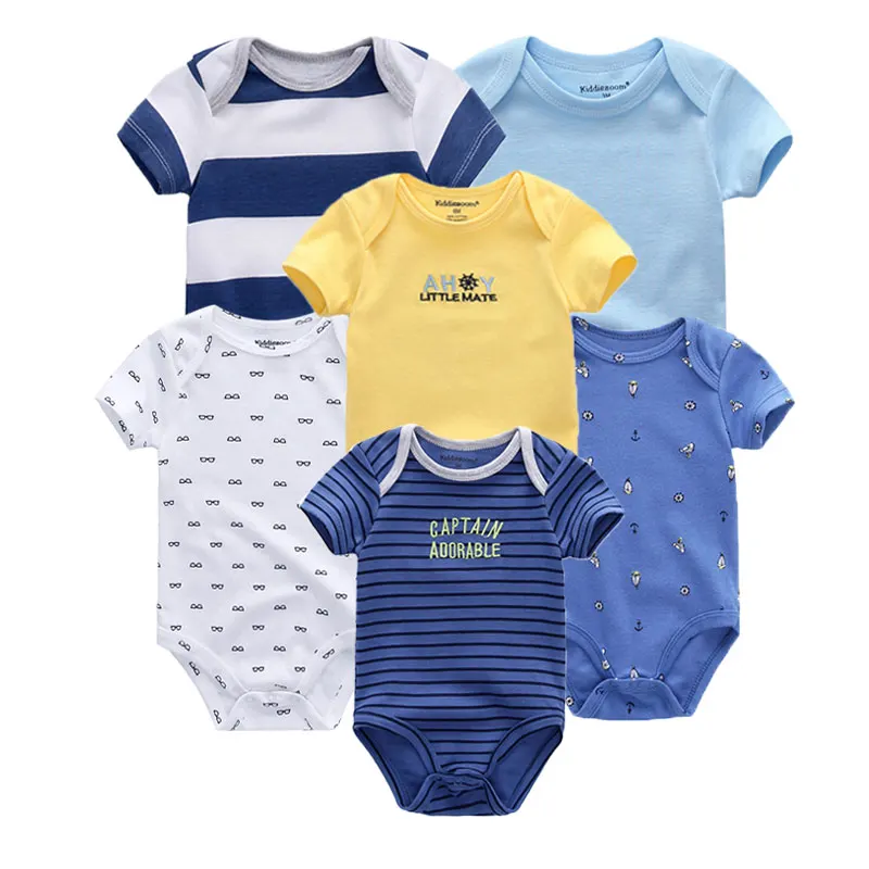 Kiddiezoom 6 PCS Fashion Unisex Short Sleeve Cartoon Baby Bodysuit Cotton Newborn Boy Girl Clothes