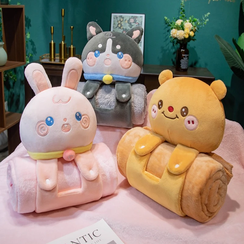 Cute Nap Blanket Doll Pillow, Flannel Blanket, Nap Blanket Air Conditioning Blanket,Wholesale of Company Gifts Blankets for Beds