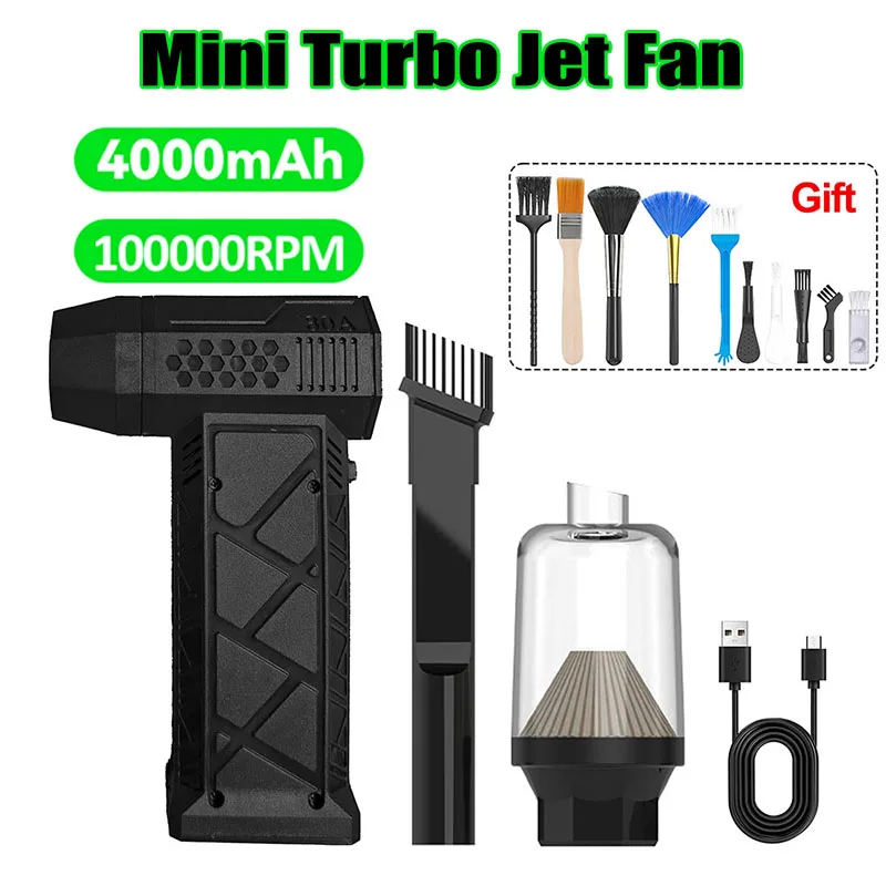 100000 RPM Turbo Jet Fan Electric Air Duster Powerful Air Blower Fan Type-C Charging Car Cleaning and Drying