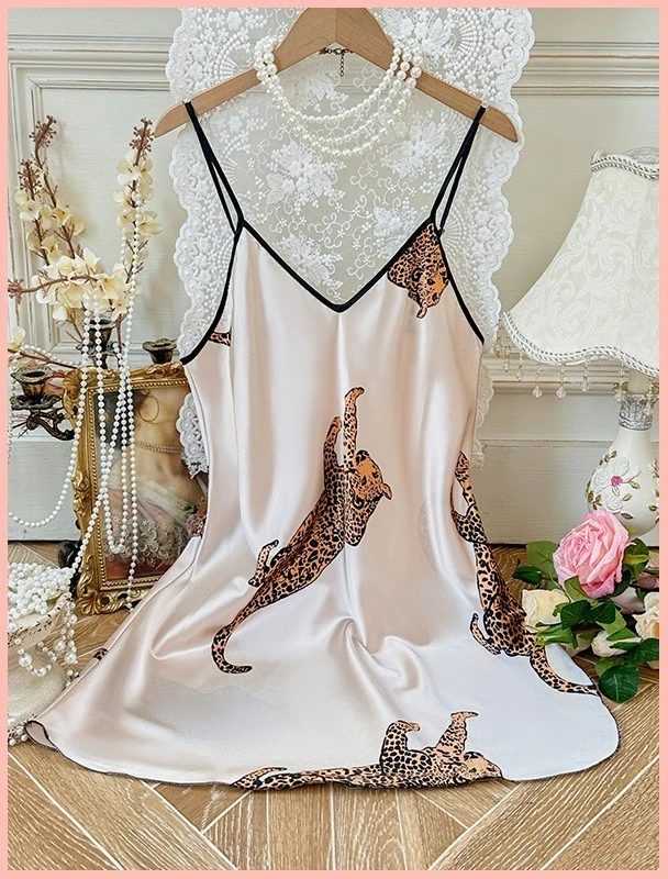 

Fashionable Women's Halter Dress Sexy Casual Comfortable Home Wear Silk-like Nightgown Pajamas Summer Dress Nighty for Ladies