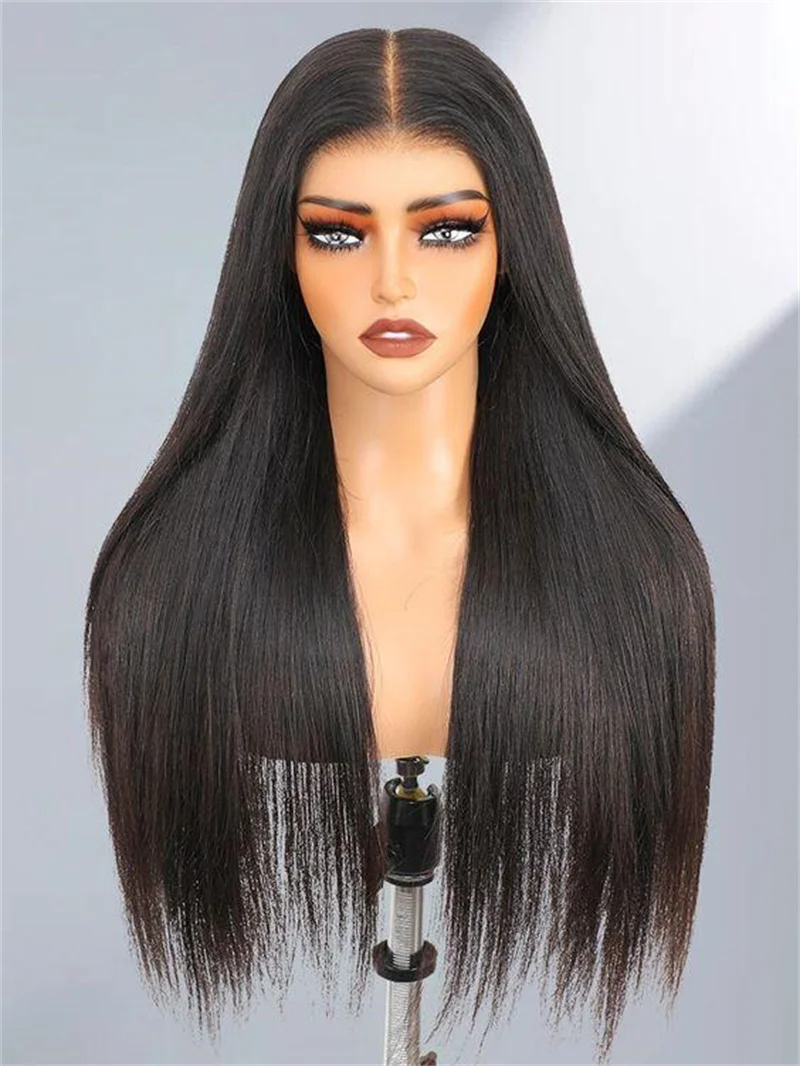 

Glueless 180Density 26Inch Black Silk Straight Soft Lace Front Wig For Women BabyHair Heat Resistant Preplucked Daily Wig