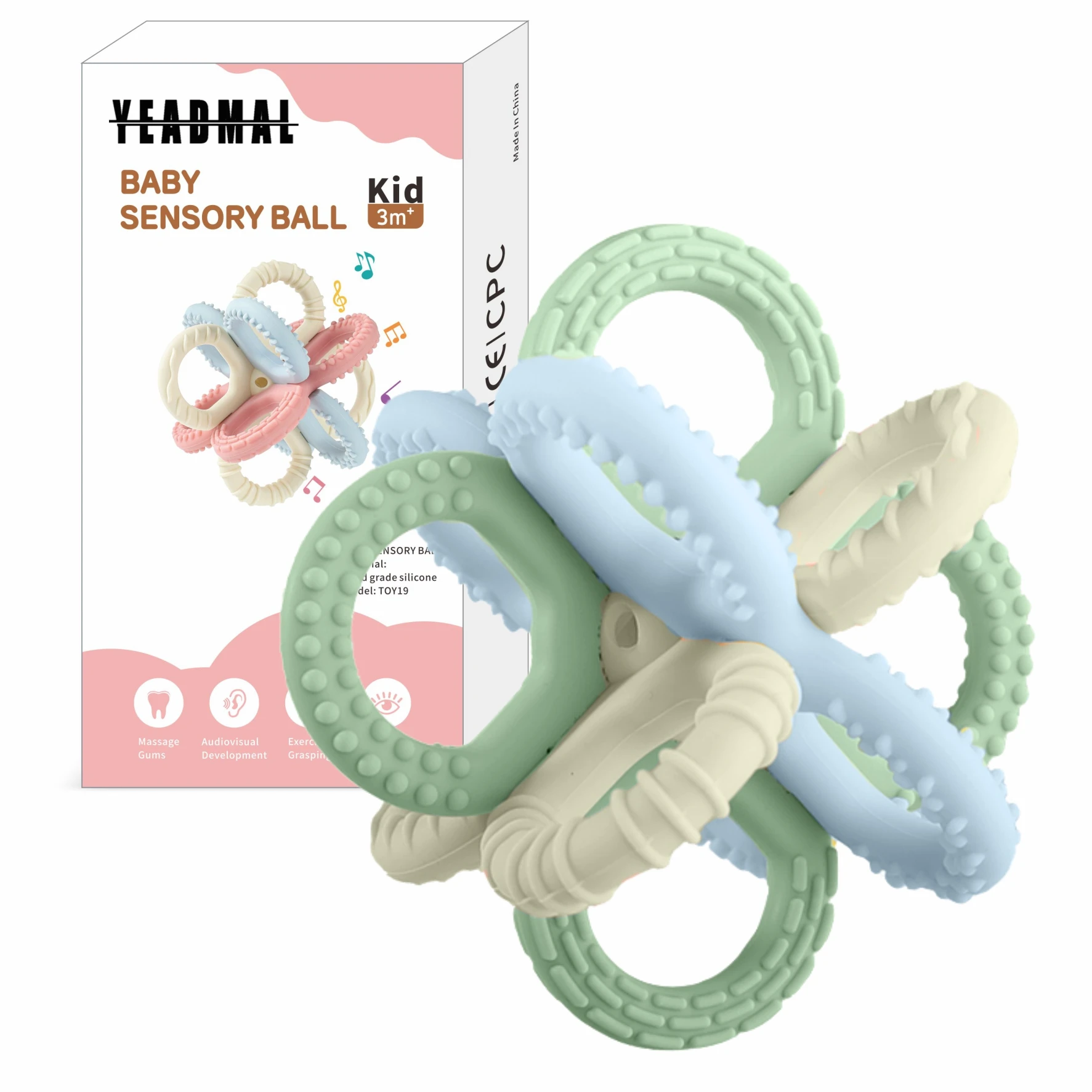 

Teething Toys 3 6 Months for Kids Girls Boys,3 Pack Silicone Rattle Chew Toys for Babies 6 12 18months Newborn Infant,Combinable