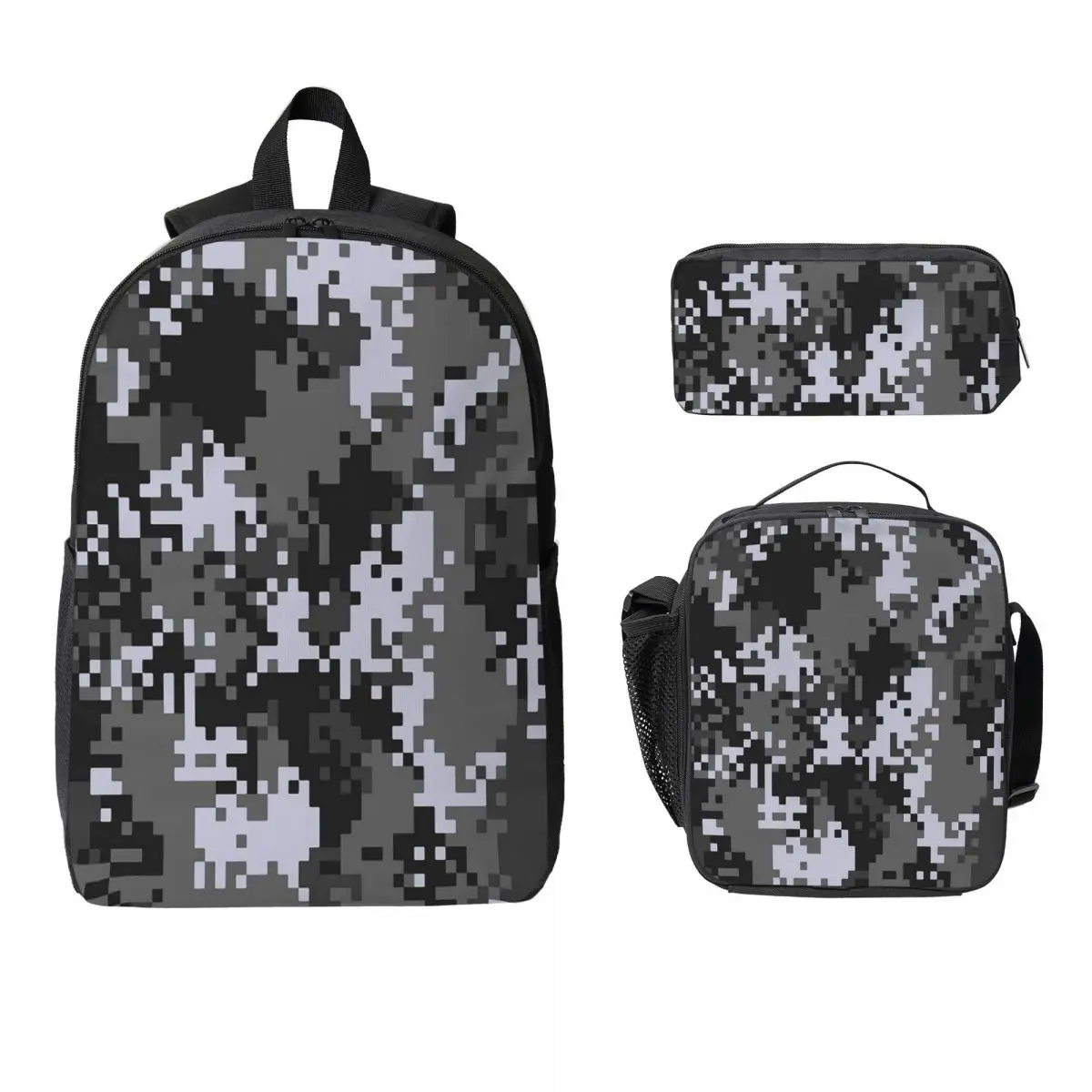 Pixel Mosaic Camouflage Backpack Boys Girls BookBag School Bag Laptop Shoulder Bags 3ps Insulated Lunch Bag Pencil Case