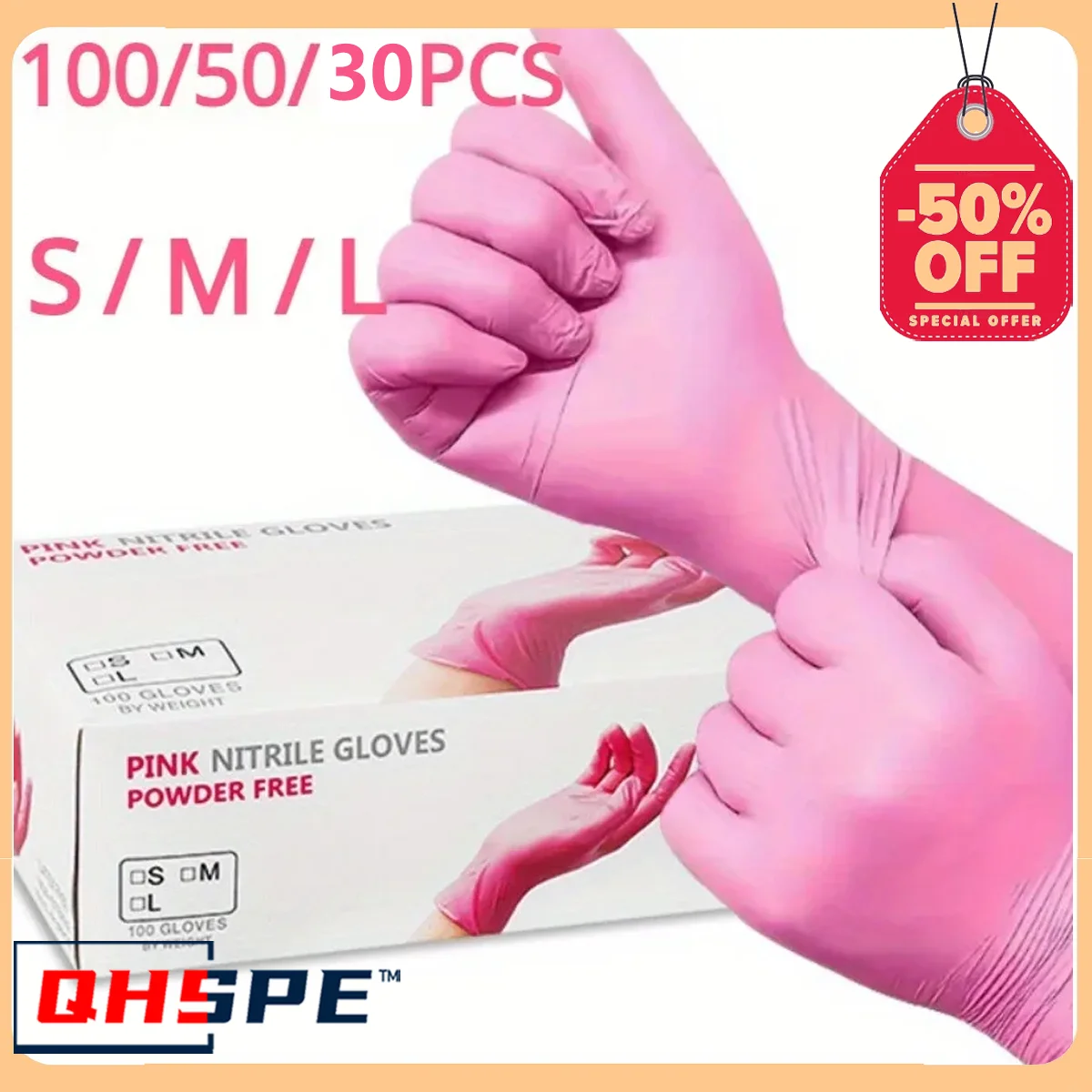 100/50/20PCS Pink Nitrile Gloves For Cleaning Kitchen Dishwashing Gloves For Hair Dyeing Beauty Tattoo Household  Supplies