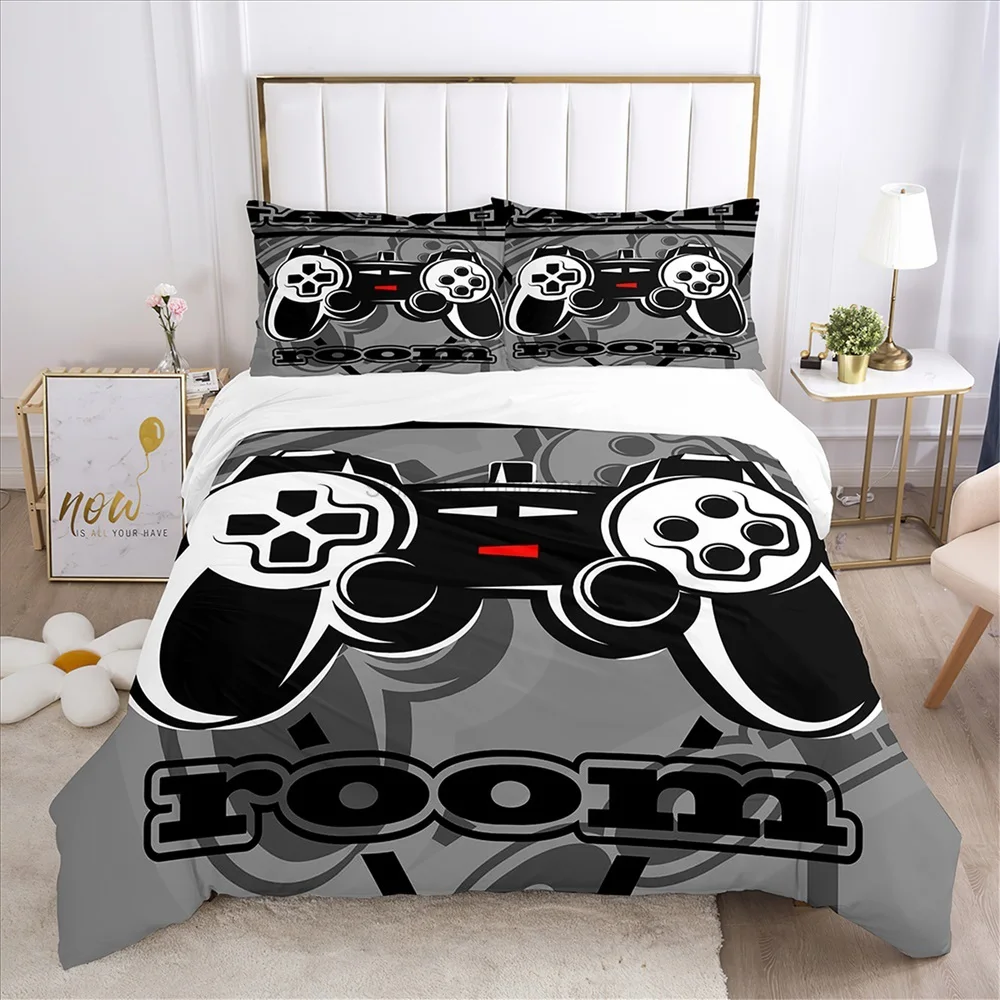 Game Pad Bedding Set 3D Printing Black and Gray Single Double Duvet Cover with Pillowcases 3 Pieces Polyester Quilt Cover