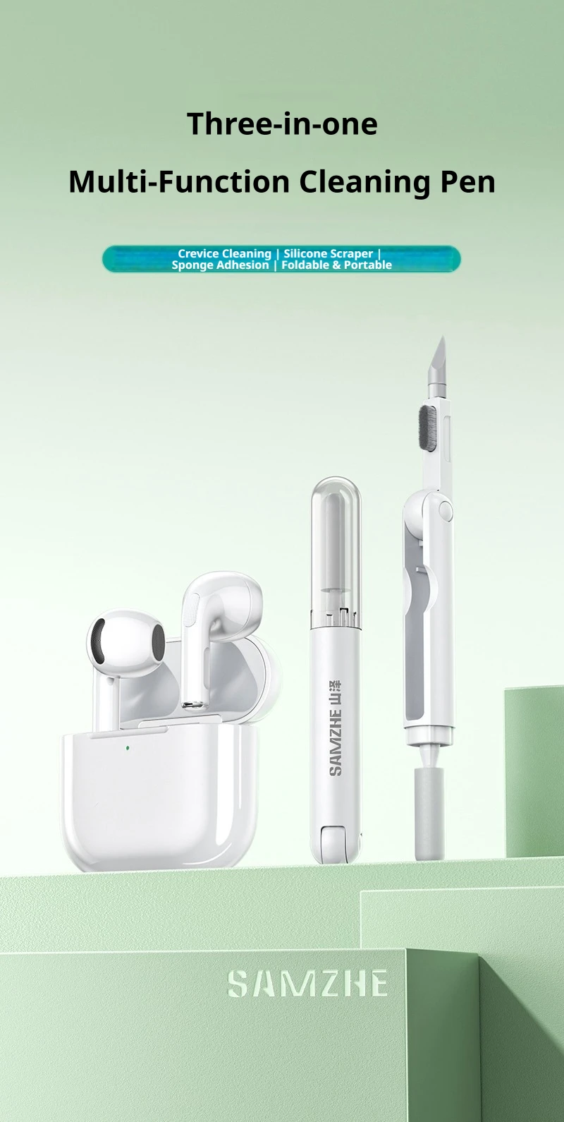 SAMZHE 3-in-1 Ohrhörer-Reinigungsstift Bluetooth-Kopfhörer-Reinigungsset für Ohrhörer Tragbares Kabelloses Kopfhörer-Etui Reinigungswerkzeug-Set – Detail 1