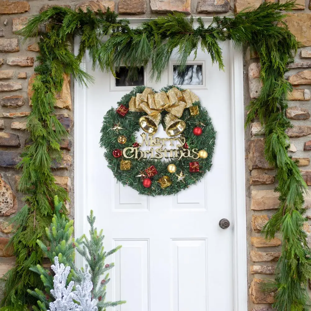 クリスマス リース ガーランド お祝い 12 インチ クリスマス リース 鈴 ボール リボン付き 屋内 屋外 ホリデー デコレーション フロント用