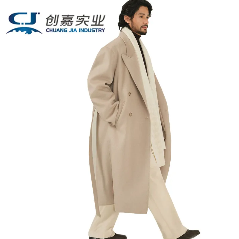 

Мужское двубортное длинное пальто на шнуровке из натуральной чистой шерсти, мужская одежда в классическом стиле на осень и зиму, шерстяная ткань