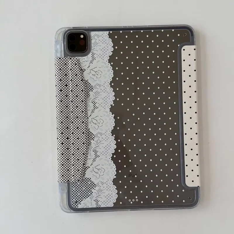 Black white Lace Polka Dot Tablet Case For iPad Pro Air M5 M4 M3 M2 18 20 21 22 2 1 11th A16 12.9