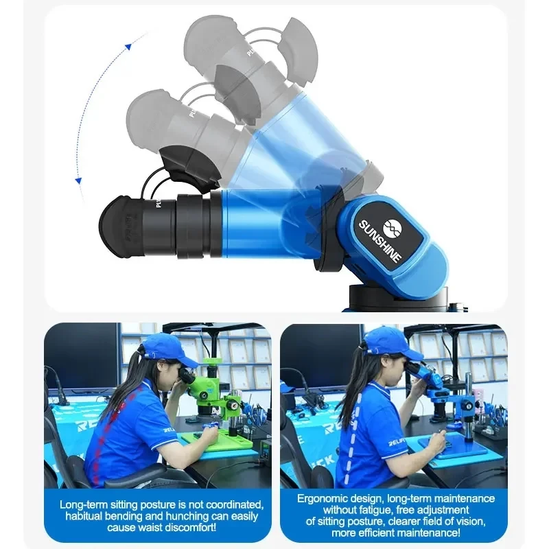 SUNSHINE R360 Pro Trinocular Microscope 0.7-5.8X Magnification Adjustment 180° Eye Distance Adjustment Magnification Microscope