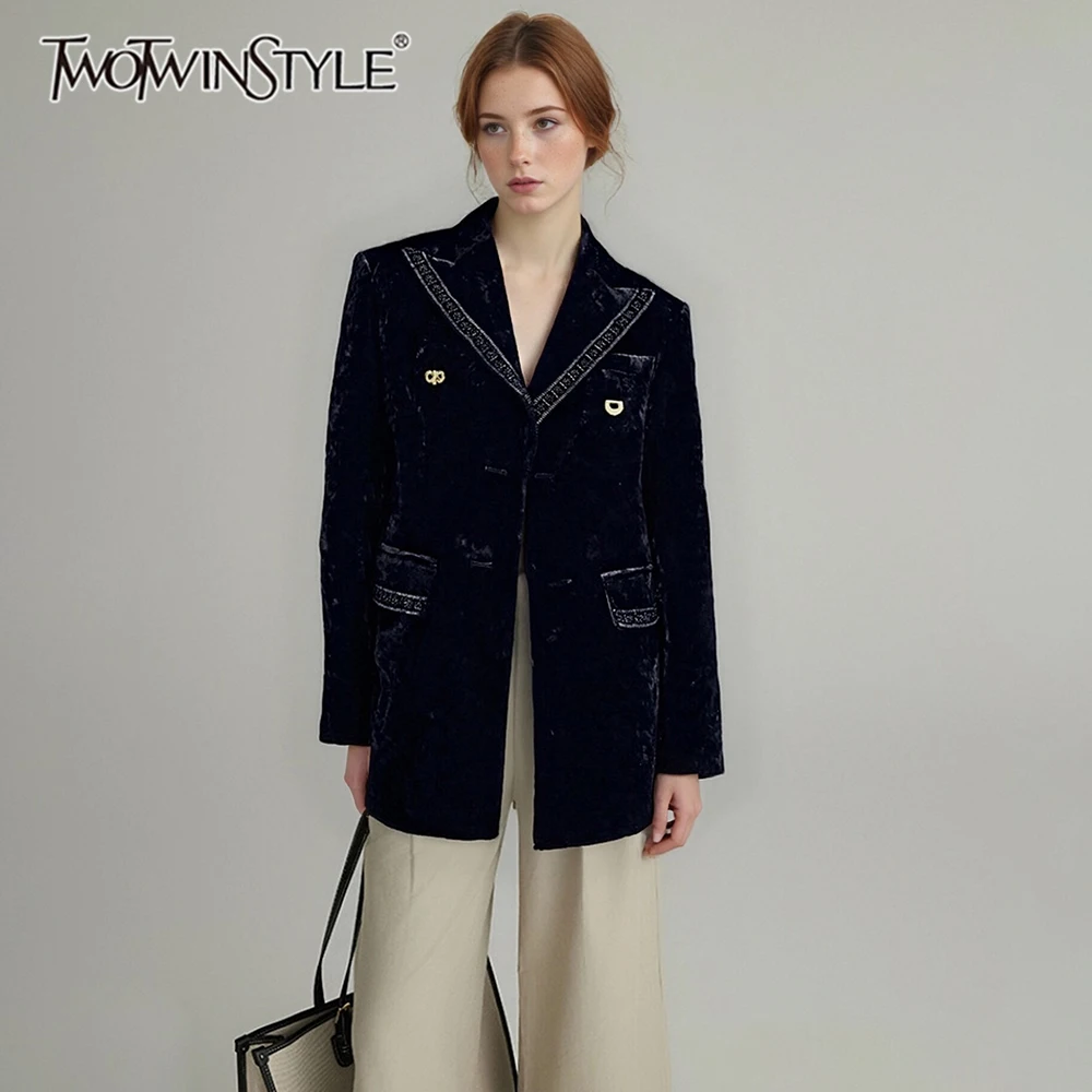 

TWOTWINSTYLE однотонные сращенные модные пиджаки для женщин с лацканами и длинными рукавами в стиле пэчворк, темпераментный пиджак на пуговицах, женский новый