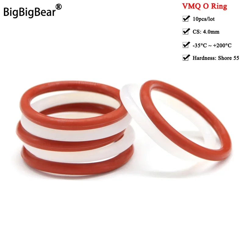 10pcs VMQ O Ring Gasket CS 4mm OD 12~150mm Rubber O-ring Assortment Hvac Tools Red/White Food Grade Silicone O Ring Gasket