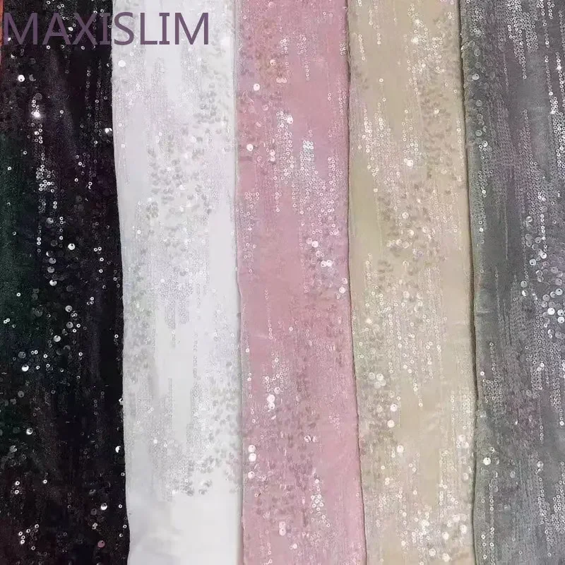 3+7MM DIY Pink Black Gray White Fashion Flannel Sequin Fabric For Background Tablecloth Decoration Costume Design Wide:125CM